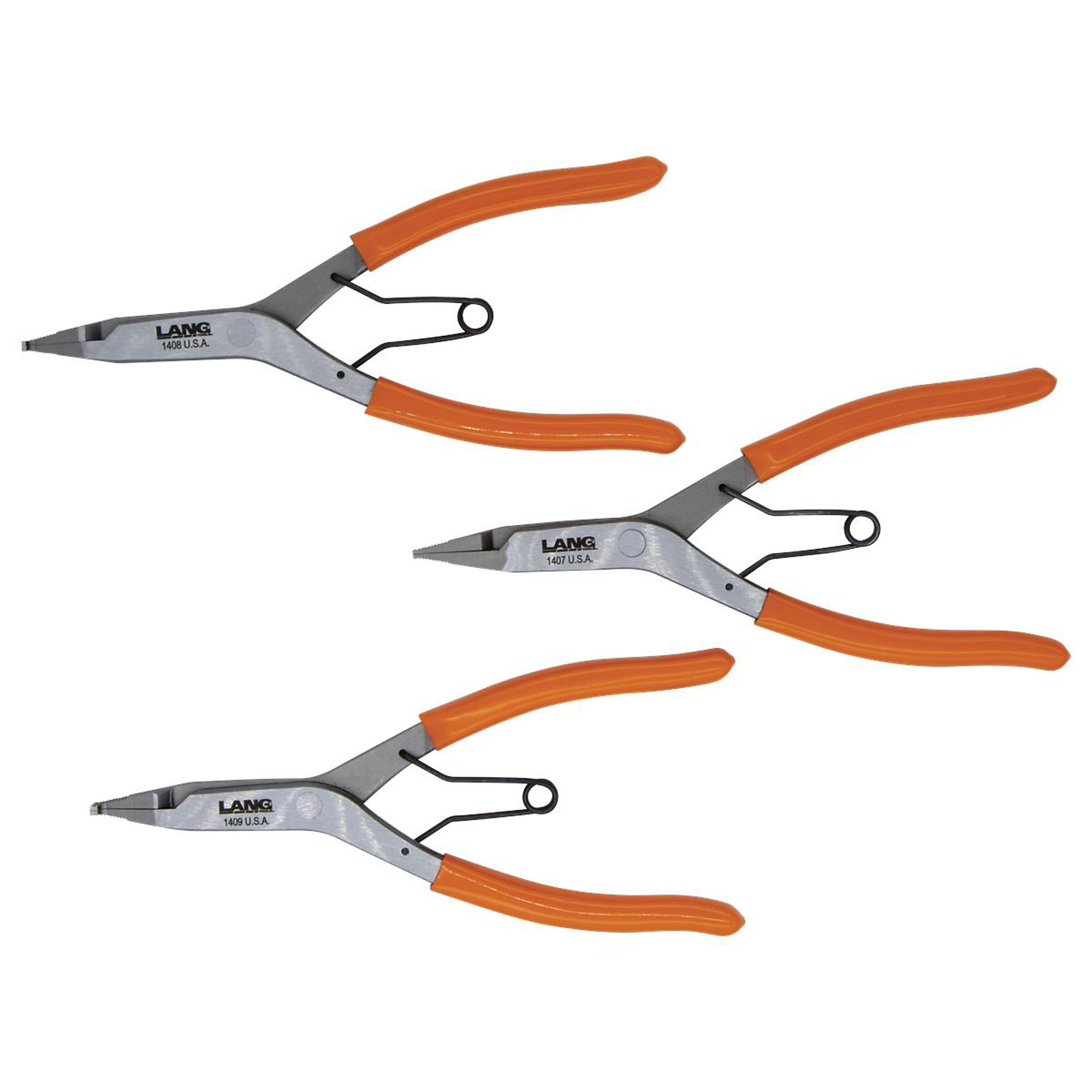 Lang Tools 3-Piece Lock Ring Pliers Set — Knurled Jaws, Spring Action, Coated Grips, Model# KAS1406